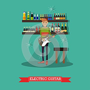 Vector illustration of guitarist playing electric guitar in flat style