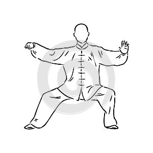 Vector illustration of a guy performing tai chi and qigong exercises