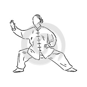 Vector illustration of a guy performing tai chi and qigong exercises