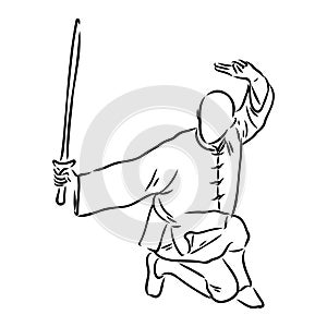 Vector illustration of a guy performing tai chi and qigong exercises