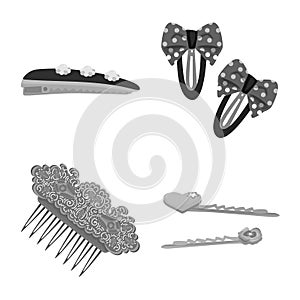 Vector illustration of hairdressing and hairclip logo. Collection of hairdressing and fashion stock symbol for web.