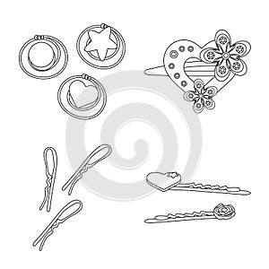 Vector illustration of hairdressing and hairclip logo. Set of hairdressing and accessories stock symbol for web.