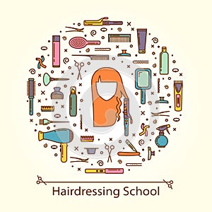 Vector illustration - hairdressing school