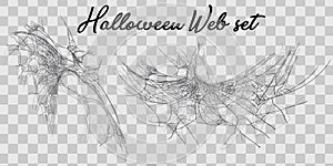 Vector illustration Halloween spider web isolated on transparent background. Hector venom cobweb set. Halloween monochrome spider