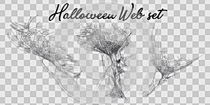 Vector illustration Halloween spider web isolated on transparent background. Hector venom cobweb set. Halloween monochrome spider