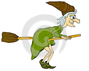 Vector illustration of halloween witch flying on broom