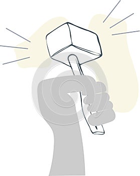 Vector illustration hammer gripped in a gray hand
