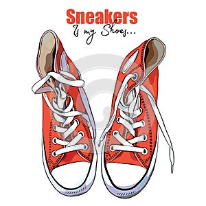 Vector illustration of a hand drawing sneakers