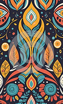vector illustration, Hand drawn abstract ethnic seamless pattern, simple style, colorful ethnic patterns