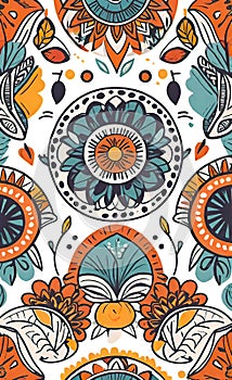 vector illustration, Hand drawn abstract ethnic seamless pattern, simple style, colorful ethnic patterns