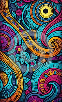 vector illustration, Hand drawn abstract ethnic seamless pattern, simple style, colorful ethnic patterns