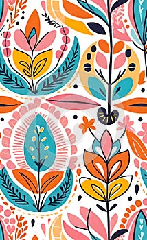 vector illustration, Hand drawn abstract ethnic seamless pattern, simple style, colorful ethnic patterns