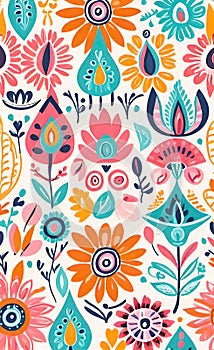 vector illustration, Hand drawn abstract ethnic seamless pattern, simple style, colorful ethnic patterns