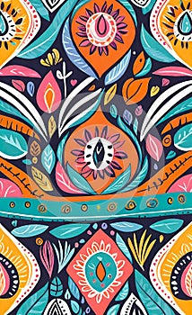 vector illustration, Hand drawn abstract ethnic seamless pattern, simple style, colorful ethnic patterns