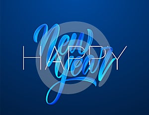 Vector illustration: Hand drawn brush stroke blue acrylic paint lettering of Happy New Year on dark background.