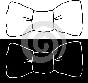Vector illustration. Hand-drawn Doodle bow tie set black line on white background and white line on black background