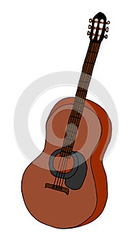 Vector illustration Hand drawn doodle of a classical guitar. Stringed musical instrument