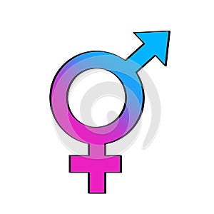 Vector illustration. Hand drawn doodle with transgender or hermaphrodite symbol. Gender pictogram. Cartoon sketch. Decoration for photo