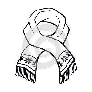 Vector illustration. Hand drawn doodle of winter scarf with snowflake pattern