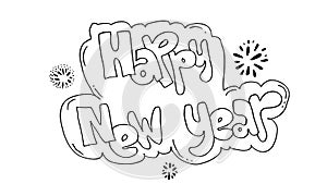 Vector illustration. Hand drawn elegant lettering of Happy New Year isolated on white background