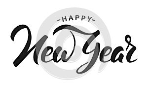 Vector illustration. Hand drawn elegant modern brush lettering of Happy New Year isolated on white background