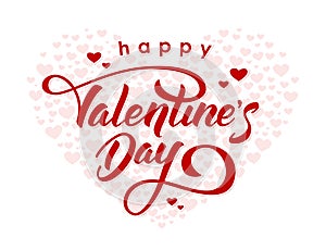 Vector illustration. Hand drawn elegant modern brush lettering of Happy Valentines Day on hearts background