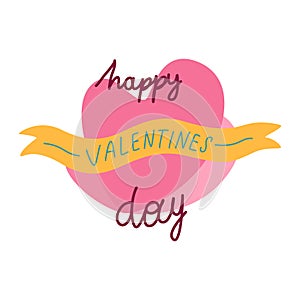 Vector illustration. Hand drawn elegant modern brush lettering of Happy Valentines Day on hearts background. Vector illustration