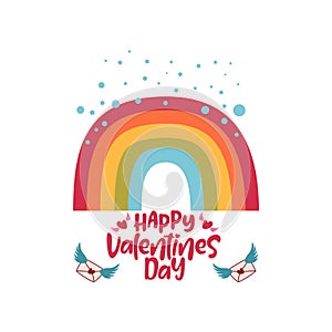 Vector illustration. Hand drawn elegant modern brush lettering of Happy Valentines Day on hearts background. Vector illustration