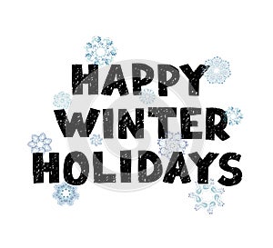 Happy winter holydays - fun hand drawn grating card with lettering photo