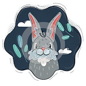 Vector illustration of Hand drawn portrait of bunny on dark backround.