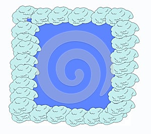 Vector illustration, hand drawn sketch clouds in bubble shape Doodle frames-frame with copy space from clouds on blue sky