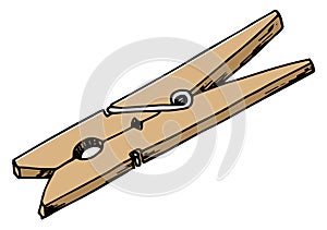 Hand drawn wooden clothespin