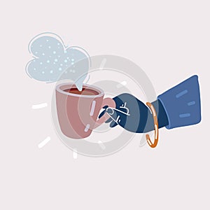 Vector illustration of Hand holding cup of tea