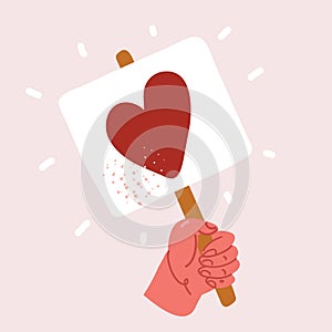 Vector illustration of Hand holding heart shape banner. Romantic concept vector illustration graphic design. Valentines