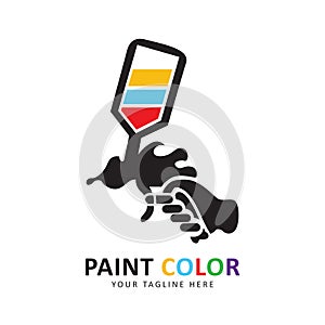 vector illustration of a hand holding a spray gun for paint, logo design