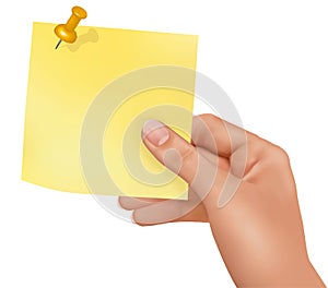 Vector illustration of a hand holding a sticker