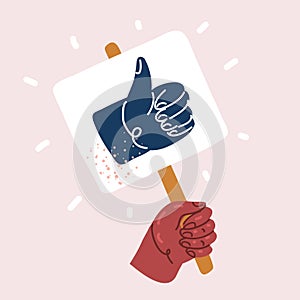 Vector illustration of hand holding thumbs-up banner
