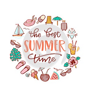 Vector illustration with hand lettering The Best Summer Time and summer vacation clip art