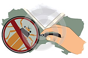 Vector illustration. Hand with magnifying glass. No insects.