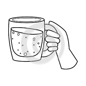 Vector illustration of hand and mug sign. Graphic of hand and beer vector icon for stock.