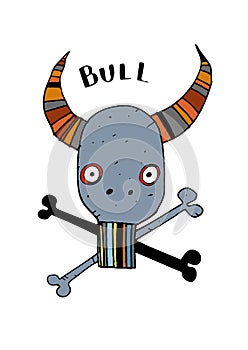 Vector illustration,hand painted bull skull