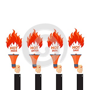 Vector illustration of hand shopping with flame.