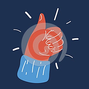 Vector illustration of Hand Thumb Up icon over dark backround