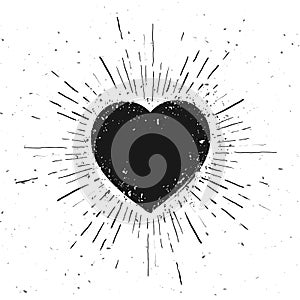 Vector Illustration Handdrawn Heart Symbol Icon With Sunburst On Grunge Background