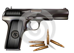 Vector illustration of handgun with bullets