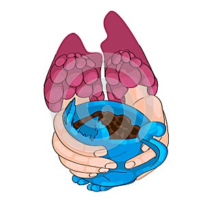 Vector illustration of hands and coffee mugs