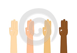 Vector illustration of hands gesturing a three finger like a symbolic