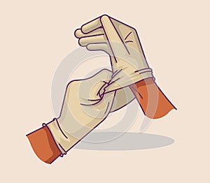 Vector illustration of hands putting on medical gloves.