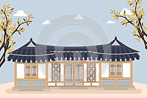 Vector illustration of hanok, korean traditional house