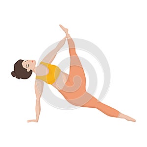 Vector illustration with happy asian of oversized woman in yoga position. Sport and body health positive concept. Love body.